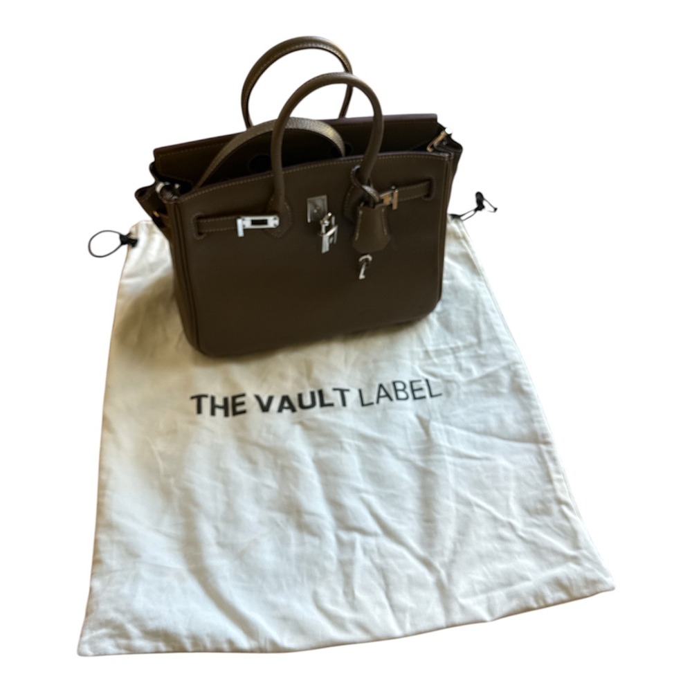 The Vault Label green Pebbled Leather Satchel Bag with Silver Hardware & Strap